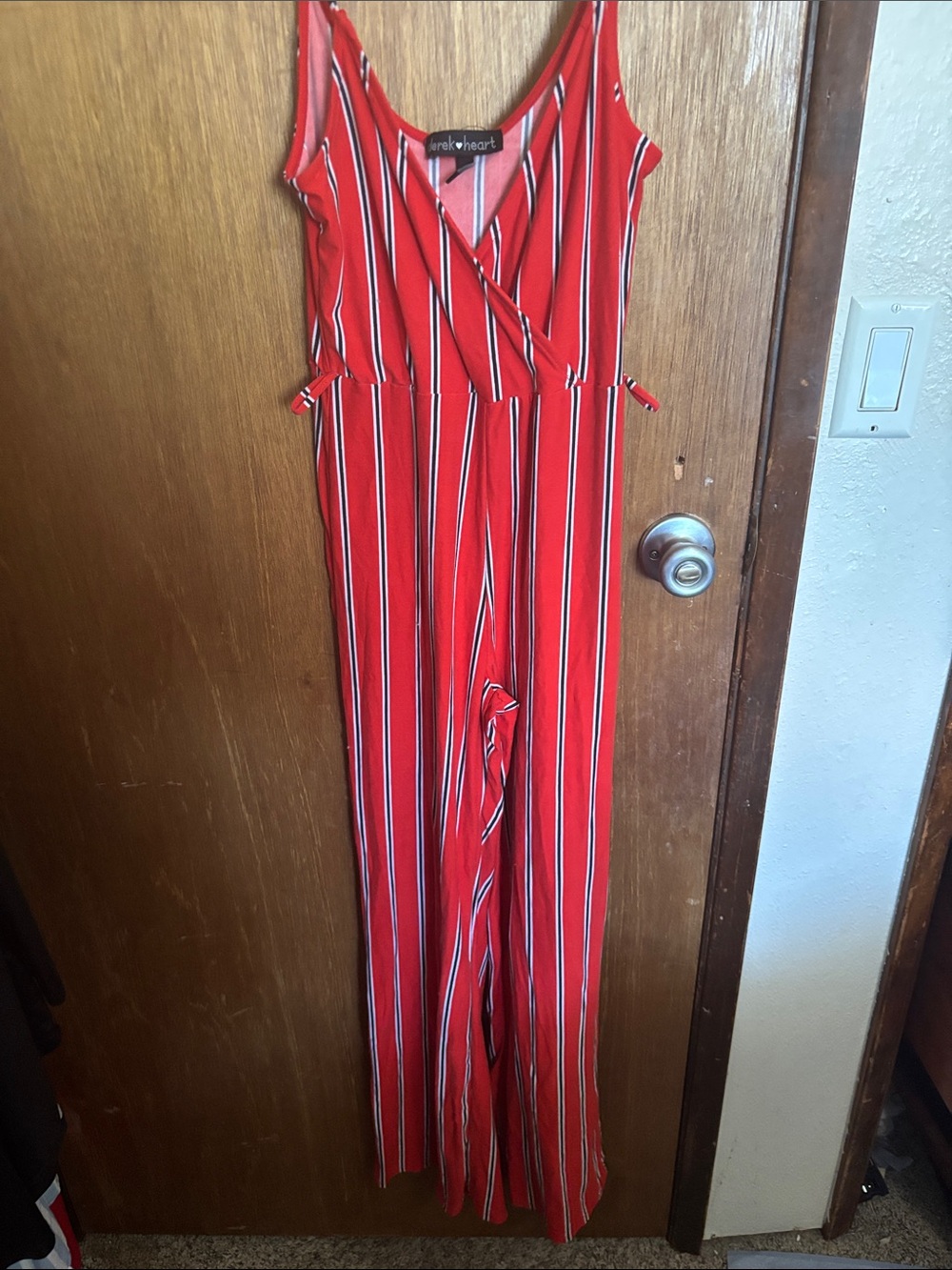 Derek Heart Red Striped Sleeveless Jumpsuit